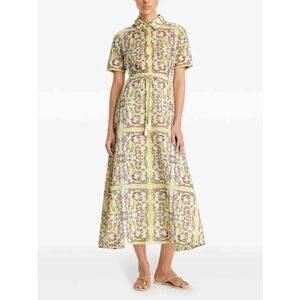 Tory Burch Yellow Floral Print Midi Shirt Dress